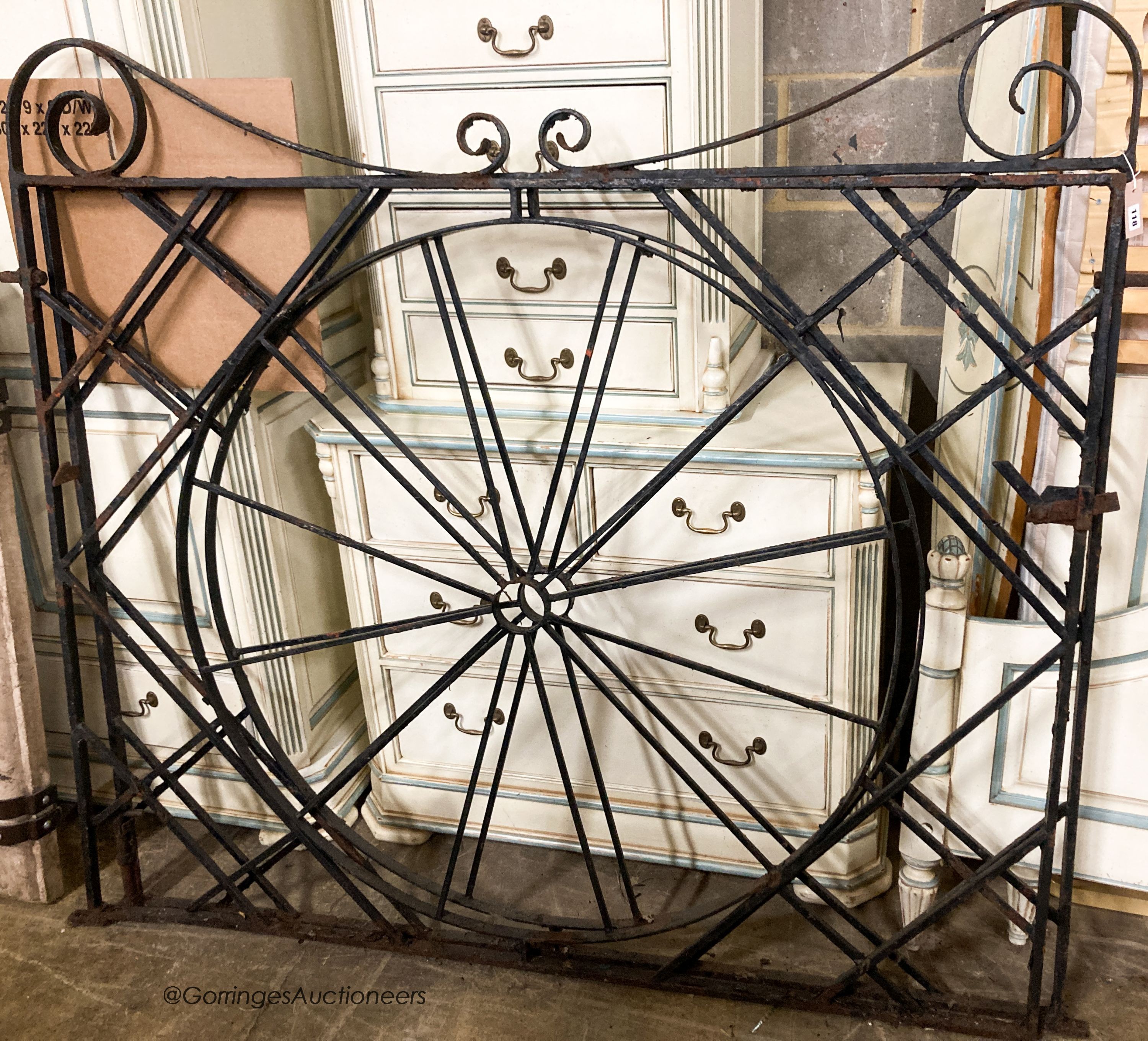 A pair of wrought iron gates, width 326cm